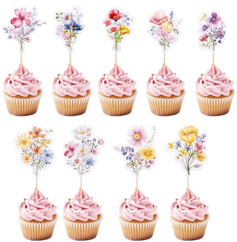36pcs Flower Cupcake Decorations, 9 Styles Paper Wildflower Cupcake Toppers Floral Cupcake Picks Bloom Cake Muffin Cupcake Toppers Perfect Wedding Birthday Parties Decor
