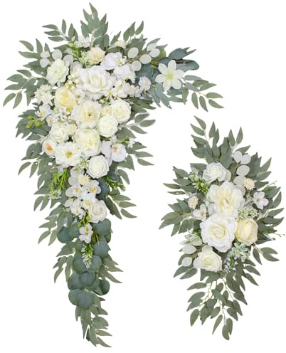 BMQDSM Wedding Arch Flowers (Set of 2) Wedding Decor and Artificial Flower Arrangements Decorations for Reception,Welcome Sign and Ceremony Backdrop (White)