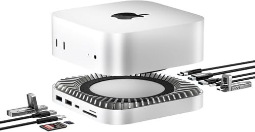 Mac mini M4 Hub & Stand mit NVMe SSD-Gehäuse, Aluminium Mac mini Ständer und HDMI Hub für M4 und Pro 2024 mit M.2 NVMe/SATA SSD-Gehäuse, 4K60Hz HDMI,10G USB A/C, 5G A*2, Ladung, SD/TF, Audio