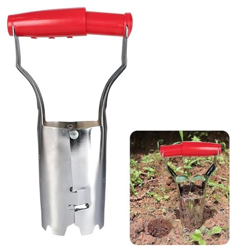 FairyPeach Plantador de Bulbos, Plantador de Bulbos con Medición, Plantador de Cebollas, Herramienta para Plantar Bulbos, Herramienta para Trasplantar Plántulas de Flores, Patatas y Tomates (Rojo)