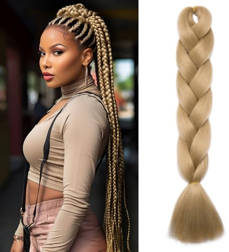 Benehair Box Braids Haarverlängerung Zopf Haare zum Einflechten Blond 60 cm Synthetik Zopfverlängerungen zum Einflechten mit Anweisungen in Deutsch enthalten