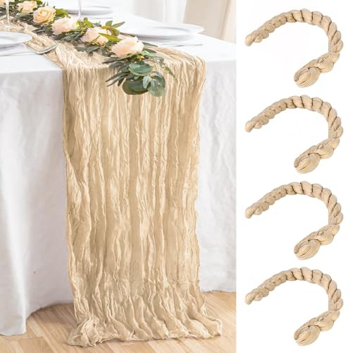 Tischläufer Beige,4 Stück Käsetuch Tischläufer 90x400 cm,Seihtuch-Tischläufer,Gaze-Tischläufer,Table Runner Tischdecke,Tischdeko Hochzeit Boho Tischläufer für Brautparty Geburtstag Partydekorationen
