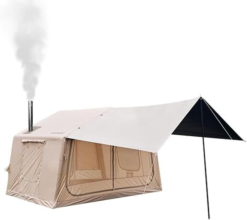 TentHome Aufblasbares Zelt mit Pumpe und abnehmbarem Vorzelt Familien-Kabinenzelt Luxus Luftzelt Wasserdicht Campingzelt Groß Hauszelt Stehhöhe für 2-3 Person schnell aufzubauen Beige