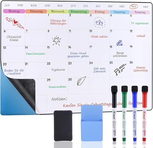 Whiteboard Folie | Zuschnitte nach Maß | selbstklebend beschreibbar abwischbar | Eisenfolie Ferrofolie WEIß | Whiteboard Tafelfolie magnetisch | Haftgrund für Magnete (40x60cm Monatsplaner)