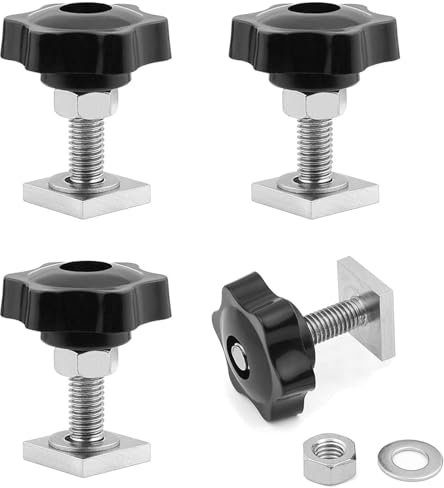 DAIRYCOF 4 Sets T-Nut Nutensteine M6x35mm, 20x20x4mm Nutensteine Dachträger inkl. Sterngriffmuttern & Unterlegscheiben – kompatibel mit Dachträger, Relingträger, Fahrradträger & Schiene