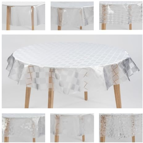 laro Ø 140 cm Premium Line Transparente Tischdecke rund - PVC Kunststoff - Wasserdicht & abwischbar, Muster:Karo Glanz Transparent, Größe: Rund 140cm
