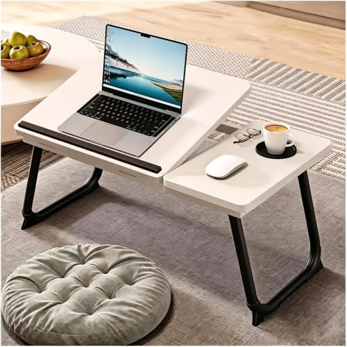 Bett-Tablett, Frühstückstisch, Laptoptisch, multifunktional, für Bett und Sofa (AB, weiß)