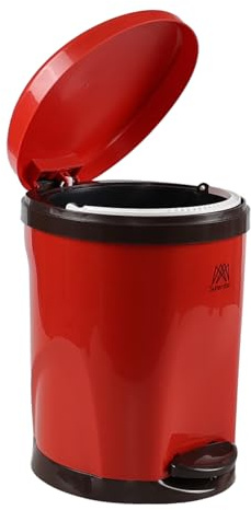 Afromy 10 Litre Pedal Bin with Soft-close Lid, Plastic Rubbish Bin, Red | Fingerprint Proof Kitchen Bin, Trash Can with Foot Pedal and Removable Inner Bucket