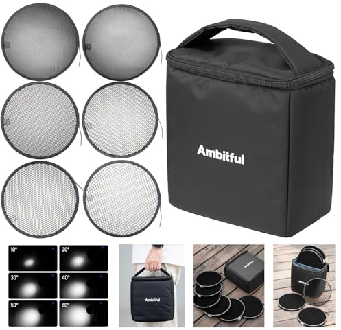 AMBITFUL HC-06 Kit de nid d'abeil - 6 pièces 10°/20°/30°/40°/50°60° Standard réflecteur nid d'abeil (6.69 pouces/17cm) avec Sac Protecteur Compatible avec 7'' Standard réflecteur