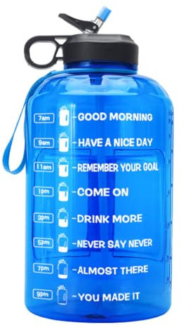 mophrati 3,78 l Motivations-Gallonen-Wasserflasche mit großem Fassungsvermögen, Zeitmarkierung, Kunststoff, wiederverwendbar, auslaufsicher, tragbares Krugzubehör, Blau