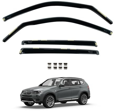 Team HEKO Wind Deflectors for BMW X3 2010-2017 Front and Rear Set of Window Deflectors, Accessories Smoked UV & Scratch Resistant Acrylic In-Channel Fitting Air Ventilation & Rain Protection