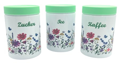 Basilico® 3er-Set Vorratsdosen mit Deckel - Aufbewahrung für Tee, Kaffee & Zucker – Bunte Küchendosen Set 3 Stück, Aufbewahrungsdose luftdicht für Küche & Vorratsregal – 1000ml Fassungsvermögen, H15cm