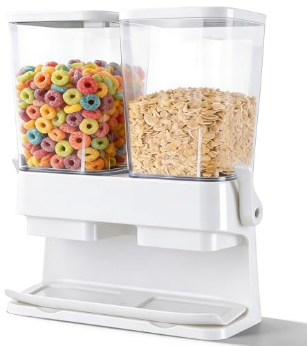 Adorabby Cereal Dispenser Countertop 2 Pack, 3L Large Cereal Containers Storage Airtight for Kitchen Pantry, Dual Control Plastic Dry Food Dispenser for Cereal, Rice, Grains, Candy, Coffee Beans