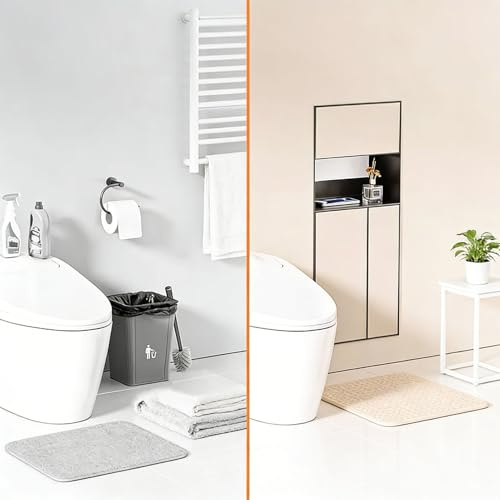 Vibeo Niche Douche Encastrable Niche Murale Carrelable avec 4 Rangements, Gain de Place Grand Porte-Papier Toilette Encastré Distributeur de Papier Toilette avec Poubelle Intégrée