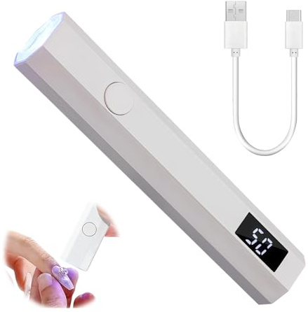 3W USB Rechargeable Portable UV Nail Lamp Handheld Mini Flash Cure Light | Nail Dryer with 20s/60s Timer LED Display Dual Wavelength Gel Mini UV Nail Lamp for Fast Drying Manicure at Home Travel Salon