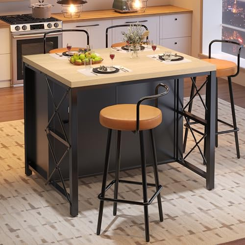 Kelodan Isla de cocina con barra de luz LED, mesa de café negra, mesa de trabajo de cocina, mesa de café, adecuada para sala de estar, comedor, superficie de escritorio con marco de madera