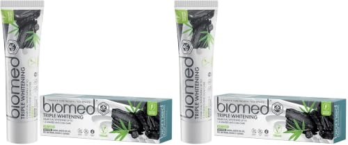 Biomed 97% Natural Triple Charcoal Whitening Toothpaste | Gum Care, Bamboo Charcoal | Vegan, SLES Free, with FLOURIDE 100g (Pack of 2)