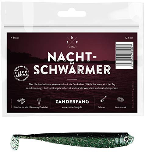 Zanderfang Gummifische 12,5 cm Schwarz – 4er Pack Gummiköder Softbait für Zander, Hecht & Dorsch