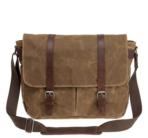 Wasserdichte gewachste Leinwand 38,1 cm (15 Zoll) MacBook Pro / 35,6 cm (14 Zoll) Laptop Messenger Bag Herren Business Vintage Schultertasche/Aktentasche