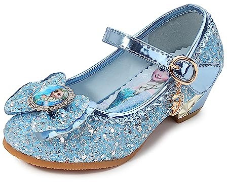 FStory&Winyee Mädchen Prinzessin Sandalen mit Absatz Kinder ELSA Schuhe Partei Glitzer Kristall Mädchen Kostüm Zubehör Karneval Verkleidung Party Aufführung Fasching Tanzball, Blau, 34 EU