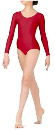 BODYWEAR LTD Langärmeliger Gymnastikanzug für Mädchen – glänzendes Nylon – bequeme Passform – Performance Wear – unverzichtbar für Tanzkurse – Ballett-Gymnastik, Tanz, Schule, Sportbekleidung, rot,
