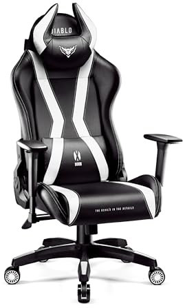 Diablo X-Horn Silla Gaming Oficina Gamer Apoyabrazos 3D Cojín Ajustable Diseño Ergonómico Cuero Sintético Función de Inclinación Negro-Blanco Normal (L)