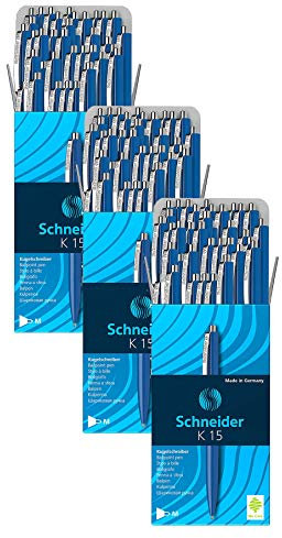 Schneider K15 Druckkugelschreiber (dokumentenechte Mine - Strichstärke M, Schreibfarbe: blau) (3 Packungen/Blau)