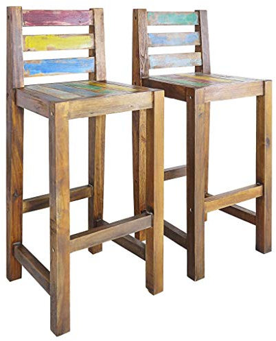 Festnight Retro Barhocker 2 STK. Barstuhl küchenhocker Barhocker Massivholz Altholz Mehrfarbig