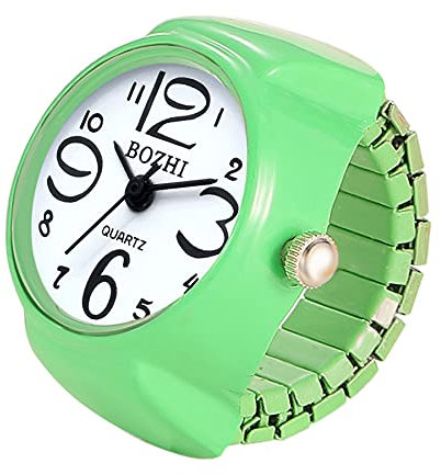 JewelryWe Damen Ringuhr Fingeruhr Analog Quarzuhr Elastisch Ring Band Uhr Uhrenring Geschenk für Mädchen Grün