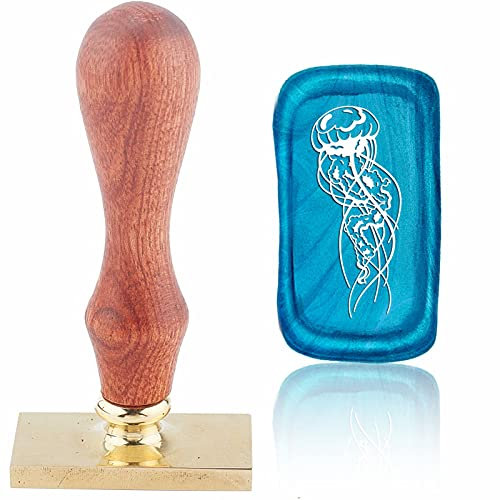 craspire Siegellack Stempel Qualle, Rechteckiger Siegelstempelkopf Mit Holzgriff Für Einladungskarten Flasche Geschenkdekoration