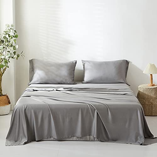 Simple&Opulence Bettlaken 100% Viskose aus Bambus - Betttuch aus Bambusfaser 1 Bettwäsche Nur (228cm x 255 cm, Bambus grau)