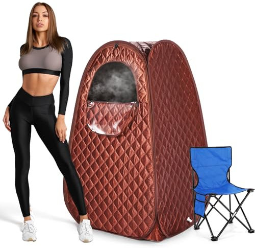 Sauna para una sola persona, sauna de vapor portátil de cuerpo completo para spa en casa, tienda de campaña de sauna con vaporizador de 2.6 L y 1000 W, temporizador de 90 minutos, silla, control