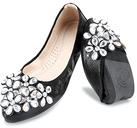 Padgene Womens Fold up Pumps Roll up Shoes Foldable Ballet Flats, Portable Ladies Slip On Loafers Dolly Shoes for Ladies