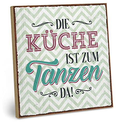 ARTFAVES® Wandbild Holzschild mit Spruch - Die Küche ist zum Tanzen da - Türschild Retro Vintage Deko Bild Geschenk - Küchendeko