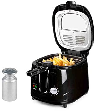 Freidora de aceite en negro, mango con sistema de elevación, 2,5 litros, 1800 W