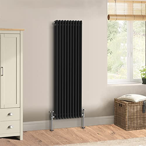 Warmehaus Traditional Cast Iron Style Black Triple Column Vertical Radiator 1500 x 472mm - Perfect for Bathrooms, Kitchen, Living Room