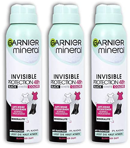 Garnier Mineral Invisible Protection 48 H Black & White 3 x 150 ml Set