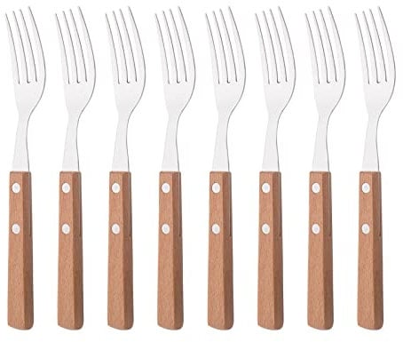 Uniturcky Dinner Forks Set of 8, 304 Stainless Steel, 7.9 Inches, Wooden Handle