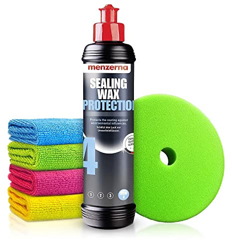 Autopolitur Set: Menzerna Sealing Wax Protection Versiegelung (250ml) - Schützt den Lack lang & effektiv vor Umwelteinflüssen - Auto polieren, Politur, Glanz, Wachs, Coat, Ezenter, Rotation | 6-teilig