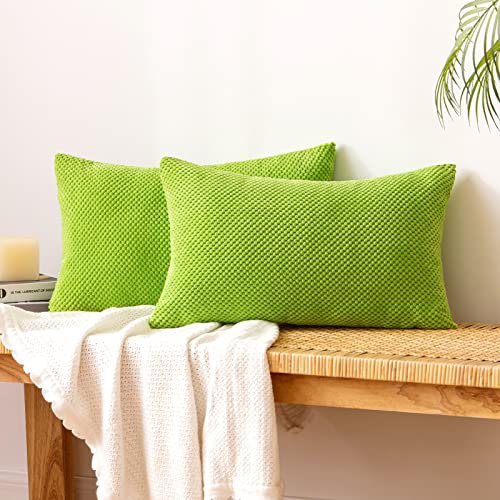 EMEMA Funda de Cojín Fundas de Almohada Corduroy Cojines Moderno Solid Suave para Sofá Silla Cama Sala de Estar Protectores Dormitorio Salon Hogar Habitacion 2 Piezas 30x50cm Manzana Verde