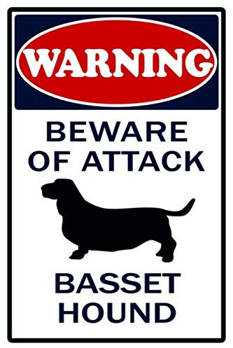 DekoDrom® Motiv Holzschild 20x30 cm Warning Beware og Attack Bassed Hound Warnung Vorsicht vor Angriff vom Hund Tierliebe Spruch Tafel Dekoration Bar Kneipe Sammler