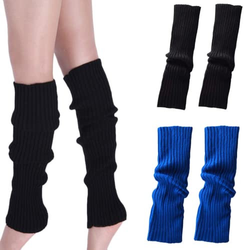 CHENGZI 2 Paar Beinstulpen, gerippte Strick-Beinwärmer, Custume Party, Sport, Yoga, Beinstulpen für Frauen und Mädchen, BK + DB, One size