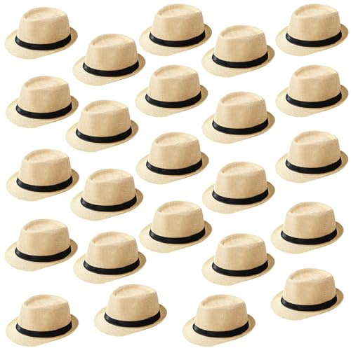 Lasnten 24 Pcs Fedora Hat Bulk Men Women Adult 1920s Cap,Beige