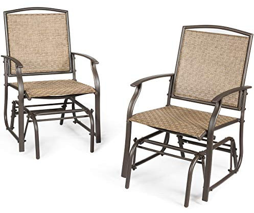 SFAREST Glider Chairs, 2 PCS Rocking Chair Set Metal Frame Armchairs, Garden Single Gliding Seaters for Backyard Poolside Balcony
