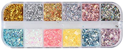Bagima12 Grid Holographic Nail Art Foil Flakes Nail Foil Flakes Glitter Nail Sequins Confetti Gold Silver Irregular Glitter Nail Foil Paillette for Nail Decoration