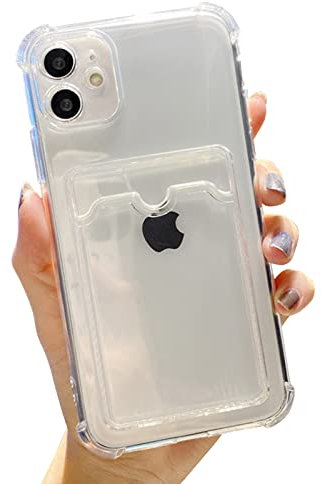 NITITOP Compatible for iPhone 11 Case Clear with Card Holder, Cute Phone Cover for Women Girl, Protective Soft TPU Shock-absorbing Wallet Case for iPhone 11-Clear