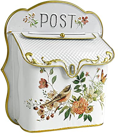 All Chic Briefkästen für den Außenbereich, Briefkasten, Wandmontage, Vintage-Stil, Briefkästen, Wandmontage, antiker Stil, nostalgischer Charm, Heimdekoration, Metall-Briefkasten, Blumenmuster (Gold)