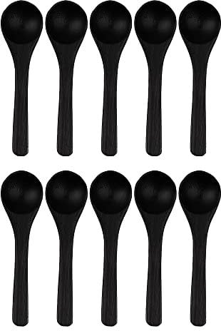 BambooMN Brand - Black 3.5 Round Head Small Solid Bamboo Spice/Salt/Sugar Spoons, 30pcs