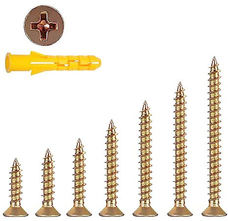 M3.5 Wood Screws Assortment,310 Pcs Drywall Screws Assorted,Flat Head Self Tapping Mixed Screws Kit For Wood,Metal,Plastic (16/20/25/30/40/50mm) (Multicolored)