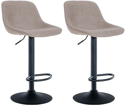 CLP 2er Set Barhocker Loft I Mit 2 Tresenhockern I Stühle Mit Rückenlehne, 360° Grad Drehbar Und Höhenverstellbar I Für Küche Und Theke | Farbe Taupe Material Stoff